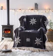 Image of Sherpa Throw Reversible Blanket Winter Bedding Snowflake Soft Red Blue Grey