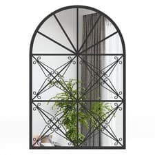 Image of COSTWAY Arched Window Pane Mirror Wall Mounted Decorative Mirror w/ Metal Frame