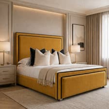 Image of OTTOMAN GAS LIFT STORAGE PANEL UPHOLSTERED FRAME DOUBLE & KING SIZE BED