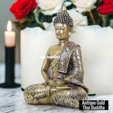 Image of Thai Buddha Meditating Antique Gold Diamante Ornament Figurine Sculpture Home