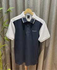 Image of Hackett Blue Black White Classic Fit Short Sleeve Block Polo