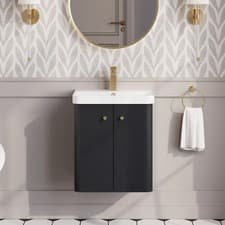 Image of Nuie Core Wall Hung 2-Door Vanity Unit with Thin Edge Basin 500mm Wide - Satin A