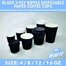 Image of Disposable Coffee Cups Black Ripple Paper Cup For Hot And Cold Drink 4/8/12/16oz