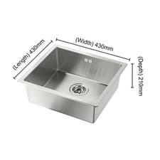 Image of Single Bowl Inset Kitchen Stainless Steel Square Kitchen Sink Reversible Drainer