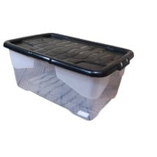 Image of 42L Clear Storage Box, Black Lid, Stackable and Nestable Design Storage Solution