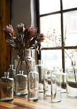 Image of Tall Glass Bottle Vase, Slim Clear Vase, Vintage Rustic Stem Bud Flower Bottle