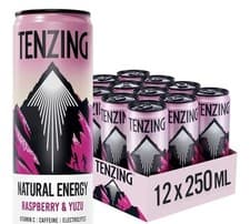 Image of TENZING Natural Energy Drink, Plant Based, Raspberry & Yuzu, 250ml (Pack of 12)