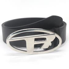 Image of Unisex Black Leather Belt with Diesel D Metal Buckle – Stylish for Jeans