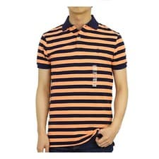 Image of Polo Ralph Lauren Custom Slim Fit Striped Mesh Polo Shirt - Orange - Size: XXL