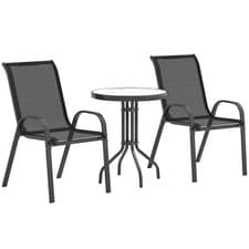 Image of Outsunny Garden Bistro Set, Small Garden Set w/ Stackable Chairs, Black