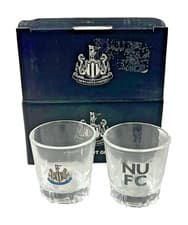 Image of Newcastle United FC Official Branded Two Shot Glasses 2" NUFC Crest By Castore