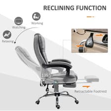 Image of High Back Heated Massage Office Chair with footrest & 6 Vibration Points Grey