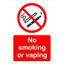 Image of No smoking or vaping safety sign- PVC, Sticker or Diabond