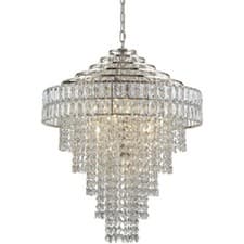 Image of Multi Arm Hanging Ceiling Pendant Light - Bright Nickel & Crystal Glass 7x E14