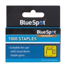 Image of BlueSpot Staples Flat 8mm Leg Length 10.6mm Crown 1.2mm Wire 1000pce Staple Guns