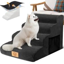 Image of 4 Steps Dog Stairs Pet Steps For Bed Sofa Cats Ladder Ramp with Removable Cover