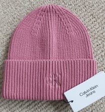 Image of Genuine CALVIN KLEIN Dark Blush Pink BEANIE Logo Toque Hat Womens Femme