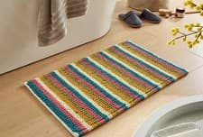 Image of Padstow Stripe Bath Mat Non Slip Cotton Soft Absorbent Rug 50x80cm Bathroom Use