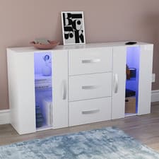 Image of LED Sideboard 2 Door 3 Drawer Buffet Storage Cabinet Cupboard TV Unit High Gloss