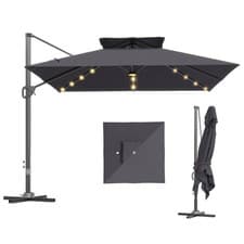 Image of Outsunny 3.5m Aluminium Cantilever Parasol w/ LED Lights Crank Tilt UV50+ Grey