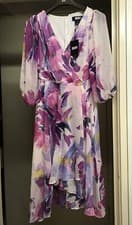 Image of DKNY Womens Pink Semi-formal Floral Print Midi Dress 3/4 sleeves
