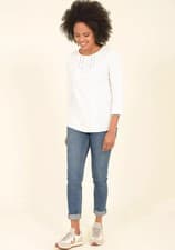 Image of BRAKEBURN Women's White Crinkle Embroidered Blouse BRAND NEW Tunic Fit UK12