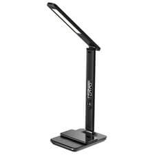 Image of Groov-e Ares LED Desk Lamp Light With Wireless Phone Charging Pad & Clock Black