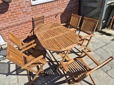 Image of 7 Wooden Garden Set 6 Seater Dining Outdoor Table Chairs Patio itzcominghome