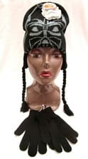 Image of Halloween Kid's Black Darth Vader Face Knitted Laplander Beanie+Black Gloves-New