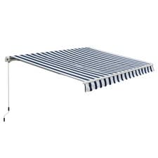 Image of Manual Retractable Awning Modern Garden Shades 3x2.5 m-Blue/White Stripes