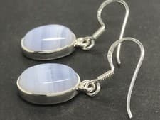 Image of Blue lace agate drop earrings solid Sterling silver oval 14 x 10mm. Gift Box. #2