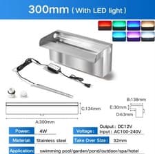Image of Pool Waterfall Fountain with LED Light Stainless Steel Rectangular Spa Cascade