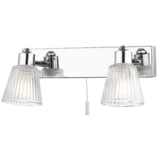 Image of Polished Chrome & Ribbed Glass Twin Bathroom Vintage Wall Light 125mm