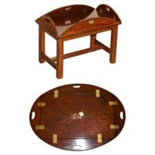 Image of FINE VINTAGE ENGLISH MAHOGANY & BRASS BUTLERS TRAY TABLE WITH FOLDING SIDES