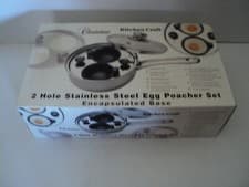 Image of KITCHEN CRAFT CLEARVIEW Stainless Steel 2 Hole Egg Poacher Set Glass Lid New