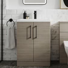Image of Nuie Arno Floor Standing 2-Door Vanity Unit & Basin-2 600mm Solace Oak Woodgrain