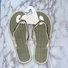 Image of Accessorize Monsoon Seagrass Flip Flops Size M UK 5 6 Cream Beige Gold Bead