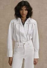 Image of Mint velvet white 100% cotton embroidered stitch blouse shirt size L RRP £110
