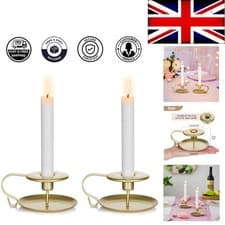 Image of Sturdy Matte Gold Candle Holders - Ideal for Dining & Living Room Displays