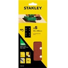 Image of Stanley Punched Hook and Loop 1/3 Sanding Sheets 120g Pack of 5