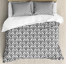 Image of Damask Duvet Cover Set Ornate Style Foliage