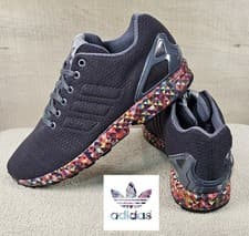 Image of Men's Adidas Originals ZX Flux Sneakers Gray w/Multi-Color Prism Sole Sz 10 NEW!