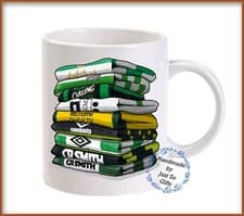 Image of CELTIC FC RETRO SHIRTS KIT HISTORY STACK 11oz CERAMIC MUG HANDMADE UNIQUE GIFT