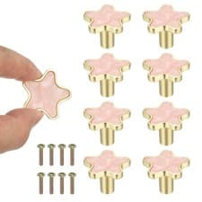 Image of 8 Pcs Star Shaped Cabinet Knobs, Bathroom Dresser Knobs Drawer Pulls Pink