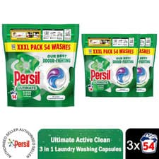 Image of 3 x Persil Ultimate Washing Capsules Active Clean Stain Removal 54 Washes