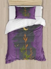 Image of Night Duvet Cover Set Witch in a Hat Wild Plants
