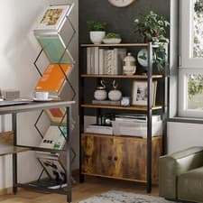 Image of Multifunctional Bookshelf Storage Cabinet Bookcase w/ Display Shelves & Cupboard