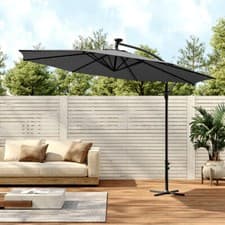 Image of 3M 10FT LED Patio Hanging Umbrella Cantilever Parasol Solar Lights Crank Handle