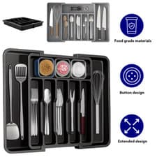 Image of Extendable Cutlery Tray Kitchen Drawer Organiser Large 6-8 Storage Compartments