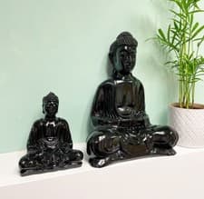 Image of Thai Buddha Ornament Meditating Sitting Figure Statue Figurine Glossy Black